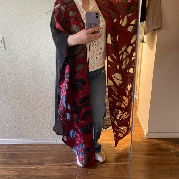 Dresses & Skirts - Red and Black Sheer Floral Kimono Wrap